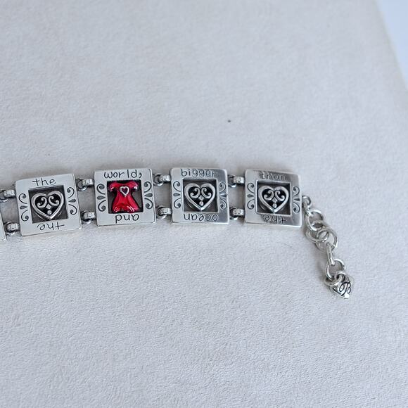 Brighton Red Dress Square Link Bracelet Silver Plated Vintage Retired 7.25-8.25" - Picture 3 of 6